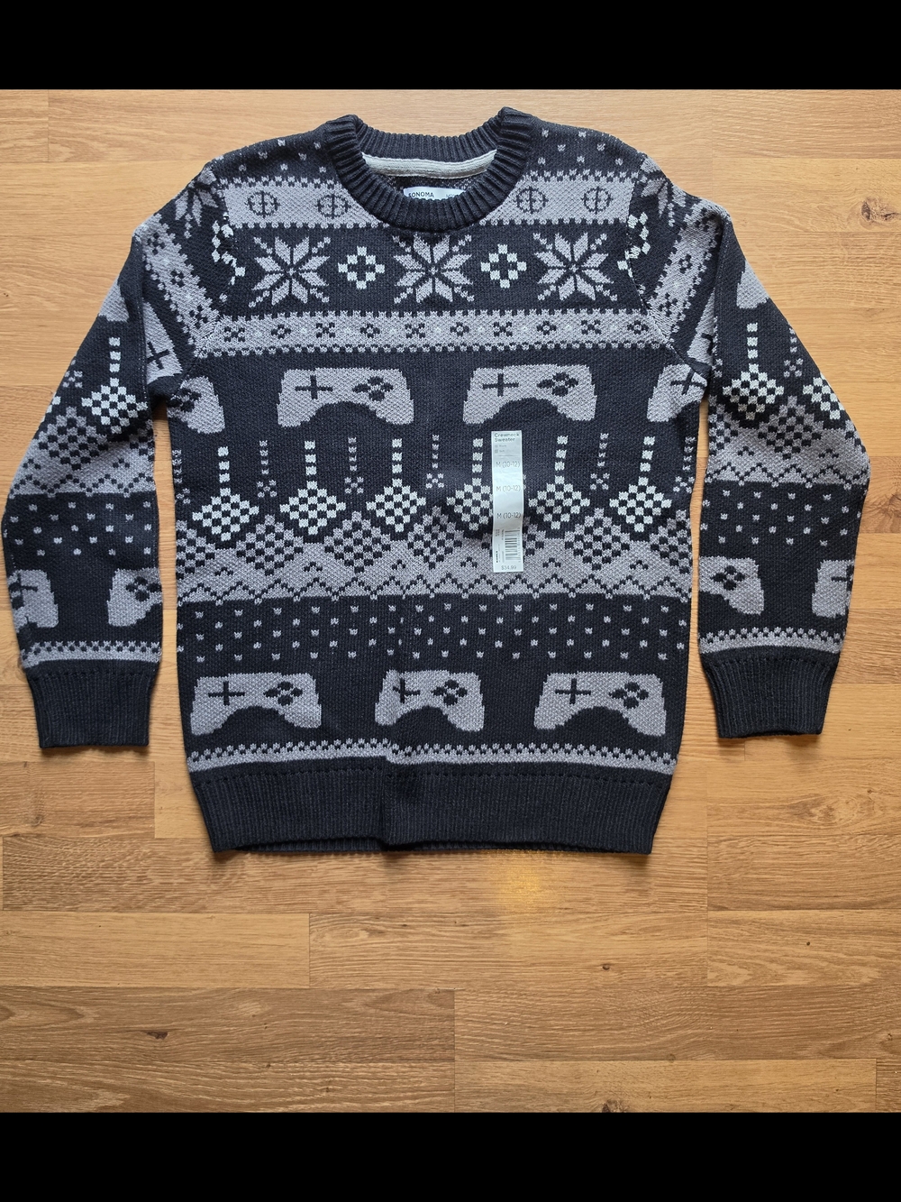 Sonoma Men's Gaming Fair Isle Crewneck Sweater - Black & Gray